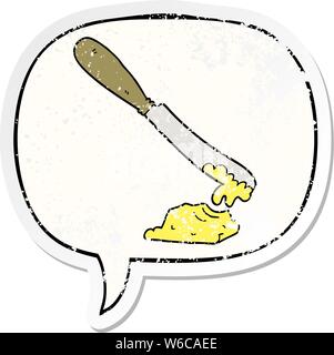 Cartoon spalmatura a coltello burro con discorso bolla addolorato addolorato il vecchio adesivo Illustrazione Vettoriale