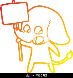 Gradiente di caldo la linea di disegno di un cartoon carino elefante targhetta di contenimento Illustrazione Vettoriale