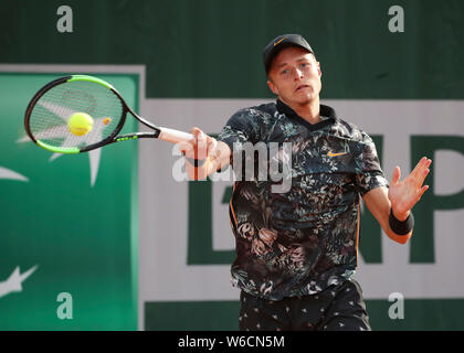 Il tedesco giocatore di tennis Rudolf Molleker giocando diretti shot in French Open 2019 Torneo di tennis, Parigi, Francia Foto Stock