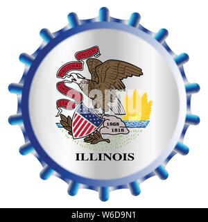 Un tipico bicchiere di metallo tappo della bottiglia in Illinois state flag colori isolati su sfondo bianco Illustrazione Vettoriale