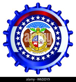 Un tipico bicchiere di metallo tappo della bottiglia in Missouri State flag colori isolati su sfondo bianco Illustrazione Vettoriale