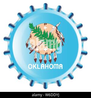 Un tipico bicchiere di metallo tappo della bottiglia in Oklahoma State flag colori isolati su sfondo bianco Illustrazione Vettoriale