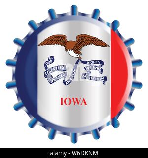 Un tipico bicchiere di metallo tappo della bottiglia in Iowa State flag colori isolati su sfondo bianco Illustrazione Vettoriale
