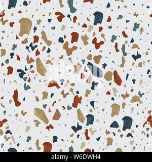 Colorati pavimenti in terrazzo seamless pattern con colori realistici di pietre e rocce su sfondo bianco. Di pietra tradizionale piastrella di materiale illustrativo. Illustrazione Vettoriale