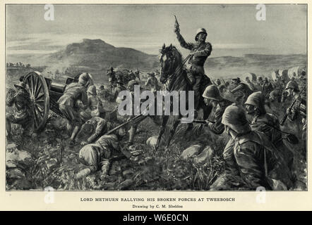 Seconda guerra boera, (Anglo guerra boera). Signore Methuen ralling le sue truppe nella battaglia di Tweebosch. Nella battaglia di Tweebosch o De Klipdrift il 7 marzo 1902, un Boer commando guidato da Koos de la Rey ha sconfitto una colonna britannica sotto il comando del tenente generale Lord Methuen durante gli ultimi mesi della Seconda guerra boera. Foto Stock