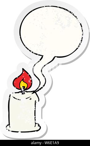 Cartoon candela con discorso bolla addolorato addolorato il vecchio adesivo Illustrazione Vettoriale