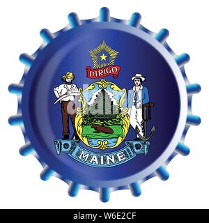 Un tipico bicchiere di metallo tappo della bottiglia in Maine state flag colori isolati su sfondo bianco Illustrazione Vettoriale