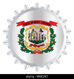Un tipico bicchiere di metallo tappo della bottiglia in West Virginia State flag colori isolati su sfondo bianco Illustrazione Vettoriale