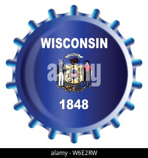 Un tipico bicchiere di metallo tappo della bottiglia in Wisconsin state flag colori isolati su sfondo bianco Illustrazione Vettoriale