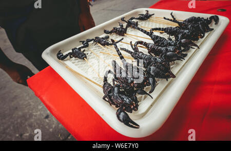 Gli scorpioni fritti su un bastone Foto Stock