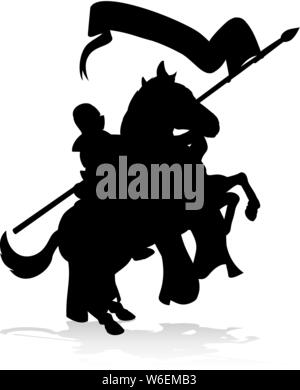 Cavaliere medievale a cavallo Silhouette Illustrazione Vettoriale