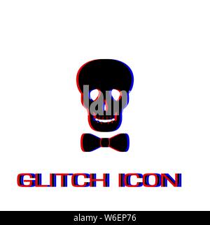 Icona del cranio piatto. Pittogramma di semplice - effetto di glitch. Illustrazione Vettoriale simbolo Illustrazione Vettoriale