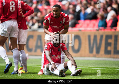 10/05/2019. Salford City FC battito Fylde AFC in 18/19 Lega Nazionale dei playoff finale per raggiungere EFL2. Foto Stock