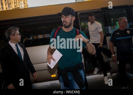 Uruguay e barcelona football player Luis Suarez è raffigurato come egli arriva in albergo prima del 2018 Gree tazza cinese di calcio internazionale Champio Foto Stock