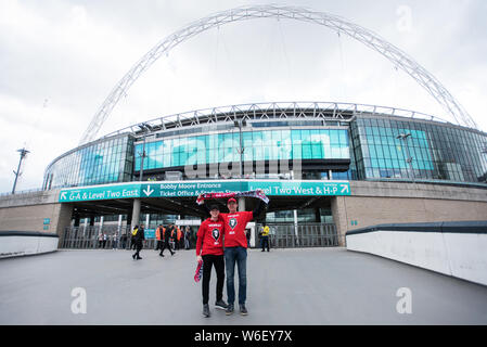 10/05/2019. Salford City FC battito Fylde AFC in 18/19 Lega Nazionale dei playoff finale per raggiungere EFL2. Foto Stock