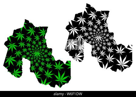 Jujuy (regione di Argentina, Repubblica argentina, Province dell'Argentina) mappa è progettato Cannabis leaf verde e nero, Jujuy Mappa provincia fatta di mari Illustrazione Vettoriale