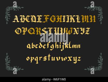 Blackletter script gotico disegnati a mano font. Decorazione in stile vintage lettere del vettore. Illustrazione Vettoriale