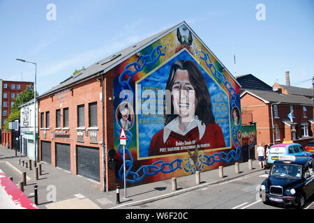 Bobby Sands murale, Belfast, Nordirland/ Irlanda del Nord (nur fuer redaktionelle Verwendung. Keine Werbung. Referenzdatenbank: http://www.360-berlin. Foto Stock