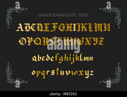 Blackletter script gotico disegnati a mano font. Decorazione in stile vintage lettere. Illustrazione Vettoriale