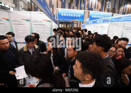 Il Cinese in cerca di lavoro cerca di occupazione al sesto professionisti Convenzione fiera del lavoro nella città di Guiyang, a sud-ovest della Cina di Guizhou, 24 marzo 201 Foto Stock