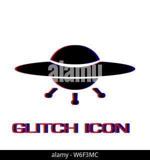 Icona di UFO piatta. Pittogramma di semplice - effetto di glitch. Illustrazione Vettoriale simbolo Illustrazione Vettoriale