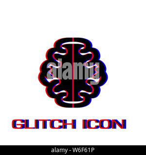 Icona del cervello piatto. Pittogramma di semplice - effetto di glitch. Illustrazione Vettoriale simbolo Illustrazione Vettoriale