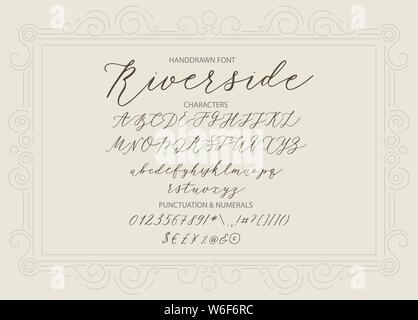 Riverside - manoscritto font. Disegnata a mano stile brush calligrafia moderno carattere corsivo. Vettore di tipo Brush set. Illustrazione Vettoriale