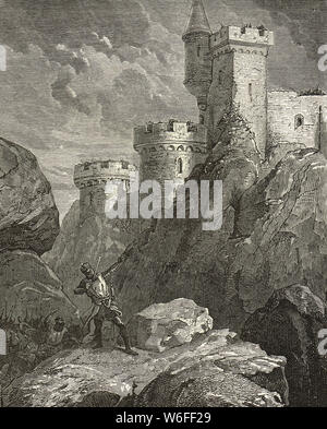 Re Richard I (il) Cuor di leone ferito a morte, il castello di Chalus ha, 25 marzo 1199, Chateau de Chalus-Chabrol, Haute-Vienne, Francia Foto Stock