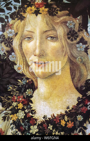 Toscana Italia Firenze Galleria degli Uffizi - Sandro Botticelli " La Primavera " Dettaglio della Flora dea della fioritura Foto Stock