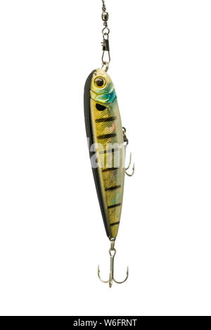 Esche da pesca statue di rane su sfondo bianco Foto Stock