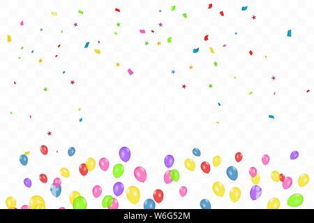Colorato Buon Compleanno sfondo con palloncini e coriandoli. Evento di celebrazione a parte. Multicolore. Vettore Illustrazione Vettoriale