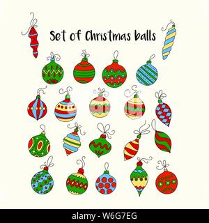 Set di vettore di colore Natale icone. Collezione di palle di Natale per disegni moderni. Illustrazione Vettoriale
