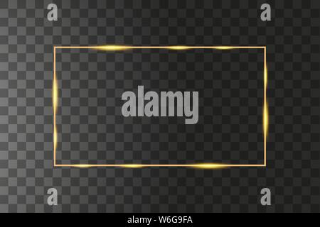 Vector cornice dorata con effetti di luci. Shining rettangolo banner. Isolato nero su sfondo trasparente. Illustrazione Vettoriale Illustrazione Vettoriale