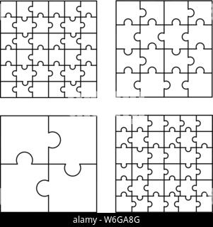 Jigsaw pattern impostato, stile contorno Illustrazione Vettoriale