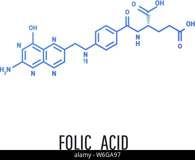 La vitamina B9. Acido folico molecolare formula chimica su sfondo isolato. Illustrazione Vettoriale