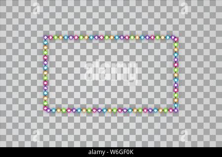Shining led multicolore vettore telai rettangolo, illuminazione al neon su sfondo trasparente. Incandescente rettangolo decorativo nastri di ecologico di diodo Illustrazione Vettoriale