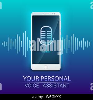 Il riconoscimento vocale. Assistente personale e il riconoscimento vocale. Il servizio di ricerca vocale, tecnologia di ricerca. Identificazione audio tecnologia. Illustrazione Vettoriale