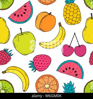Modello senza cuciture con frutti colorati su sfondo bianco Illustrazione Vettoriale