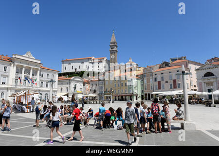 Tartini Square a Pirano, Slovenia Foto Stock