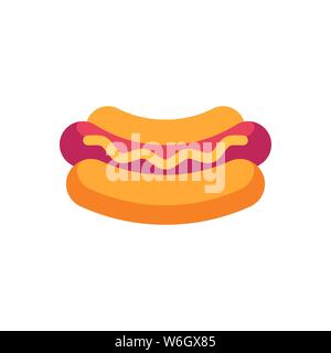 Hot Dog con senape. Fast food icona piatta Illustrazione Vettoriale