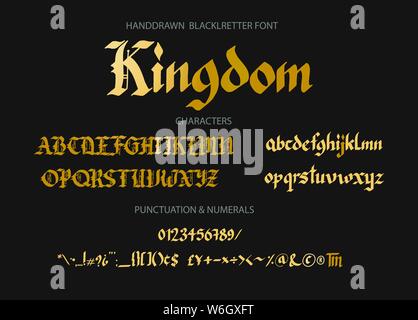 Blackletter script gotico disegnati a mano font. Decorazione in stile vintage lettere. Illustrazione Vettoriale