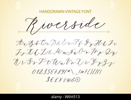 Riverside - manoscritto font. Disegnata a mano stile brush calligrafia moderno carattere corsivo. Vettore di tipo Brush set. Illustrazione Vettoriale