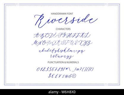 Riverside - manoscritto font. Disegnata a mano stile brush calligrafia moderno carattere corsivo. Vettore di tipo Brush set. Illustrazione Vettoriale