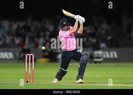 Londra, Regno Unito. 1 agosto, 2019. Durante T20 vitalità Fixture Blast tra Middesex vs Kent al Lord Cricket Ground, giovedì 01 agosto, 2019 a Londra Inghilterra. Credito: Taka G Wu/Alamy Live News Foto Stock