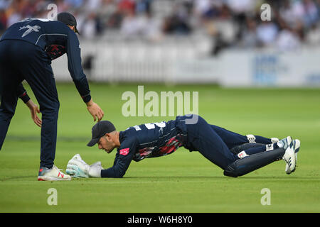 Londra, Regno Unito. 1 agosto, 2019. Durante T20 vitalità Fixture Blast tra Middesex vs Kent al Lord Cricket Ground, giovedì 01 agosto, 2019 a Londra Inghilterra. Credito: Taka G Wu/Alamy Live News Foto Stock