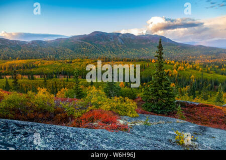 Vista dalla cresta Kesugi sentiero in autunno, Denali State Park; Alaska, Stati Uniti d'America Foto Stock