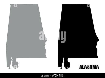 Lo stato dell'Alabama silhouette mappe isolati su sfondo bianco Illustrazione Vettoriale