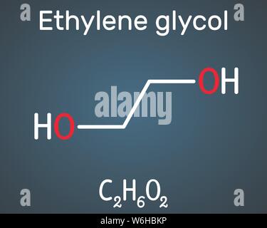 Glicole etilenico, diolo molecola. Esso è utilizzato per la fabbricazione di fibre di poliestere e per formulazioni di antigelo. Formula chimica di struttura sul dar Illustrazione Vettoriale