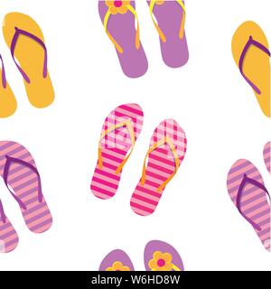 Modello senza cuciture colorate flip flop vacanze estate design su sfondo bianco illustrazione vettoriale EPS10 Illustrazione Vettoriale