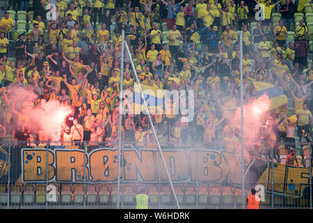 Gli appassionati di Broendby se durante il gioco Lechia Gdansk vs. Broendby se in Stadion Energa Danzica Danzica, Polonia. 25 luglio 2019 © Wojciech Strozyk / Alam Foto Stock